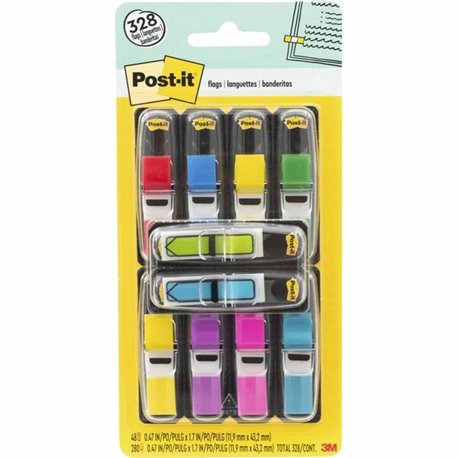 Post-it Flag Value Pack - 328 - 1/2" - Rectangle, Arrow - Unruled - Red, Blue, Yellow, Green, Purple, Pink, Blue, Red, Yellow - 