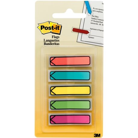 Post-it Arrow Flags in On-the-Go Dispenser - Bright Colors - 20 x Blue, 20 x Green, 20 x Pink, 20 x Purple, 20 x Yellow - 1/2" x