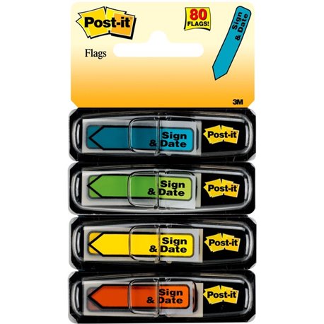 Post-it Arrow Message Flags - 80 - 1/2" x 1 3/4" - Arrow, Rectangle - Unruled - "Sign & Date" - Blue, Red, Green, Yellow, Assort