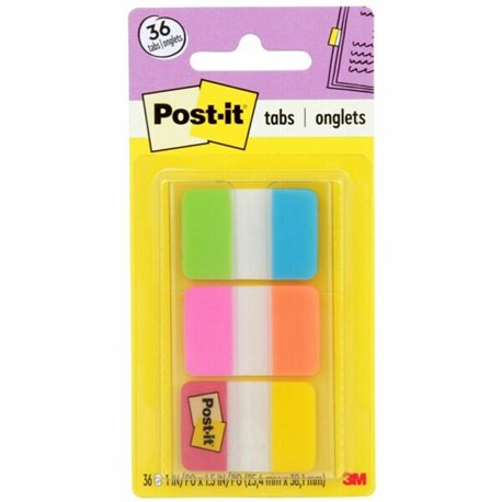 Post-it Alternating Tabs - 36 Tab(s) - 1" Tab Height x 1.50" Tab Width - Self-adhesive - Green Poly, Orange, Red, Yellow, Pink, 