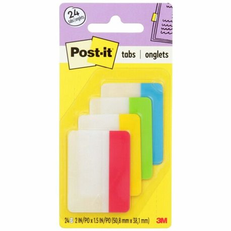 Post-it Durable Tabs - Primary Colors - Write-on Tab(s) - 2" Tab Height x 1.50" Tab Width - Red, Yellow, Green, Blue Tab(s) - Du