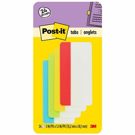 Post-it Filing Tabs - Write-on Tab(s) - 3" Tab Height x 1.50" Tab Width - Red, Green, Yellow, Blue Tab(s) - Durable, Reusable - 