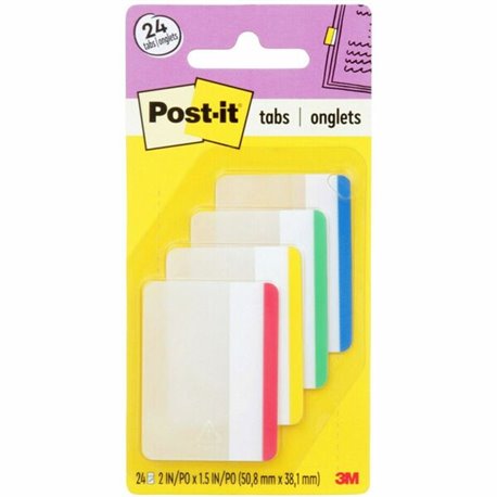 Post-it Durable Tabs - Write-on Tab(s) - 1.50" Tab Height x 2" Tab Width - Removable - Blue, Red, Green, Yellow Tab(s) - Inserta