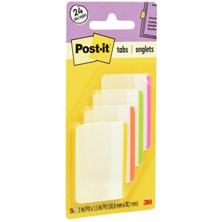 Post-it Durable Tabs - Write-on Tab(s) - 1.50" Tab Height x 2" Tab Width - Pink, Green, Orange, Yellow Tab(s) - Repositionable -