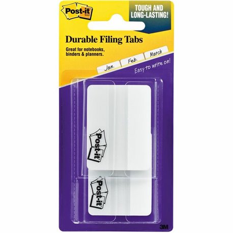 Post-it Durable Tabs - 1.50" Tab Height x 2" Tab Width - Removable - White Tab(s) - 50 / Pack