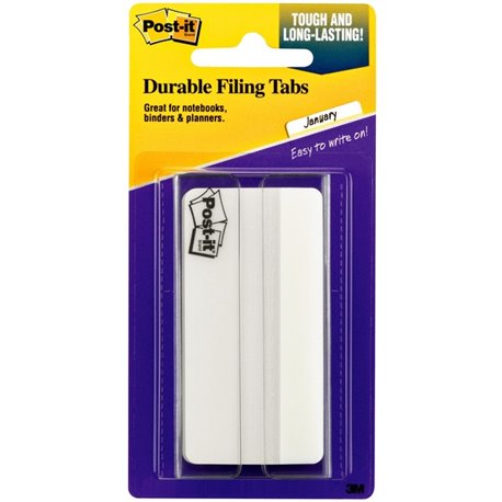 Post-it Durable Tabs - 1.50" Tab Height x 3" Tab Width - Removable - White Tab(s) - 50 / Pack