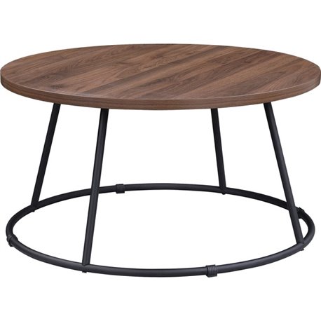 Lorell Accession Coffee Table - Walnut Round Top - Powder Coated Four Leg Base - 4 Legs - 200 lb Capacity x 1" Table Top Thickne