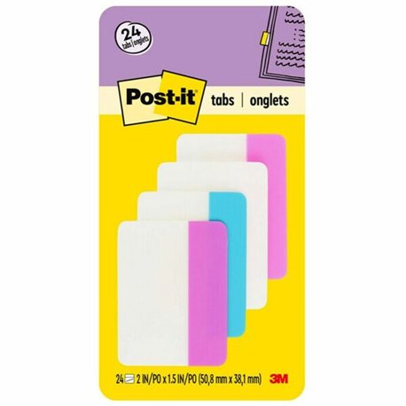 Post-it Filing Tabs - Write-on Tab(s) - 1.50" Tab Height x 2" Tab Width - Purple, Blue, White, Pink Tab(s) - Reusable, Repositio