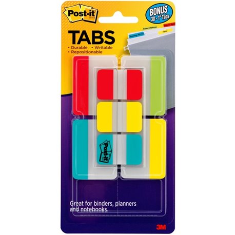 Post-it Tabs Value Pack - Primary Colors - Write-on Tab(s) - 1" Tab Height x 2" Tab Width - Red, Yellow, Blue, Green Tab(s) - Te