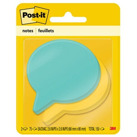 Post-it Die-Cut Notes - 150 x Assorted - 3" x 3" - Thought Bubble - 75 Sheets per Pad - Blue, Green - Die-cut, Self-adhesive - 2