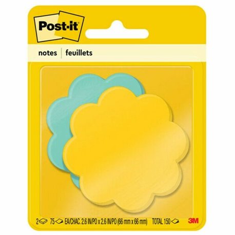 Post-it Super Sticky Die-Cut Notes - 150 x Assorted - 3" x 3" - Daisy - Yellow, Blue - Self-adhesive - 2 / Pack