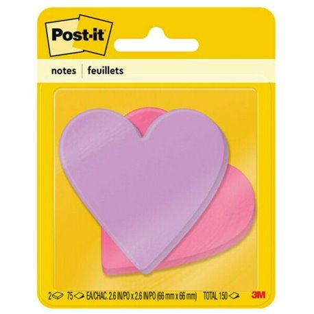 Post-it Die-Cut Notes - 3" x 3" - Star, Heart - 75 Sheets per Pad - Unruled - Purple, Pink - Self-adhesive, Self-stick - 1 / Pac