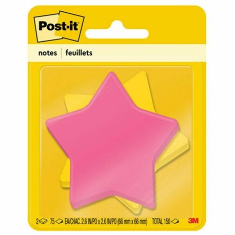 Post-it Super Sticky Die-Cut Notes - 150 - 3" x 3" - Star - 75 Sheets per Pad - Unruled - Yellow, Pink - Self-adhesive - 2 / Pac