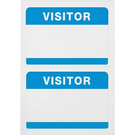 Advantus Self-Adhesive Visitor Badges - "Visitor" - 2 1/4" Height x 3 1/2" Width - Removable Adhesive - Rectangle - White, Blue 