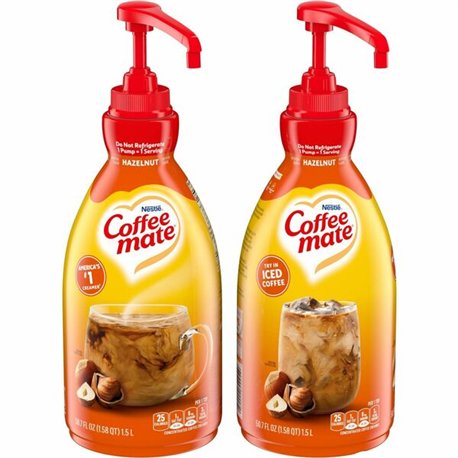 Coffee mate Hazelnut Liquid Creamer Pump Bottle - Gluten-Free - Hazelnut Flavor - 50.72 fl oz (1.50 L) - 2/Carton - 600 Serving