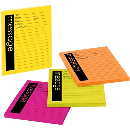 Post-it Important Message Note - 50 Sheet(s) - 5" x 4" Sheet Size - Yellow, Pink, Orange, Green - Assorted Sheet(s) - 4 / Pack