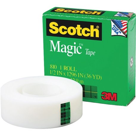 Scotch Magic Tape - 36 yd Length x 0.50" Width - 1" Core - Split Resistant, Tear Resistant - For Mending, Splicing - 12 / Pack -