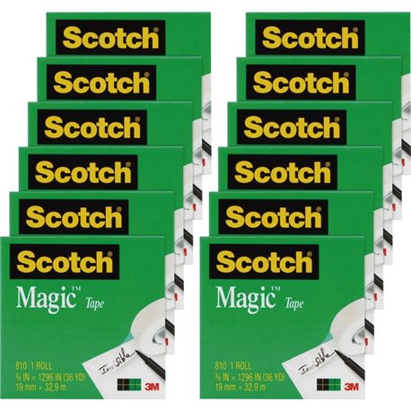 Scotch 3/4"W Magic Tape - 36 yd Length x 0.75" Width - 1" Core - Split Resistant, Tear Resistant - For Mending, Splicing - 12 / 