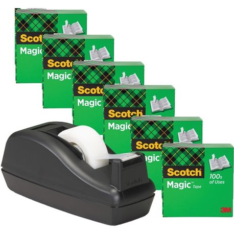 Scotch 3/4"W Magic Tape - 27.78 yd Length x 0.75" Width - 1" Core - Dispenser Included - Desktop Dispenser - Split Resistant, Te