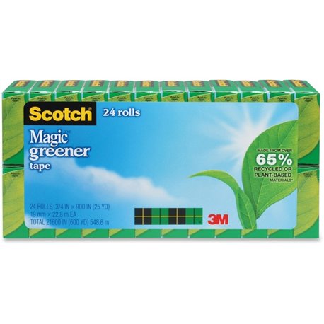 Scotch 3/4"W Magic Greener Tape - 25 yd Length x 0.75" Width - 1" Core - Split Resistant, Tear Resistant - For Office - 24 / Pac