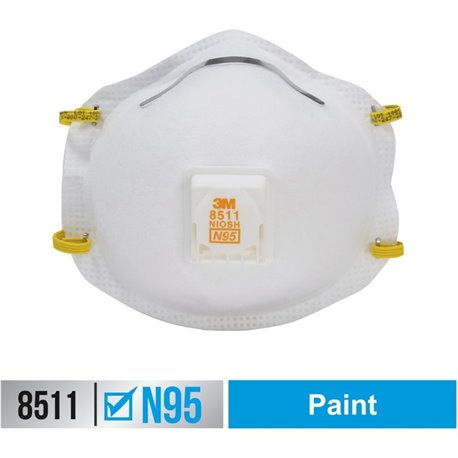 3M Particulate Respirator N95 - Particulate Protection - White - Exhalation Valve, Adjustable Nose Clip, Braided Headband - 10 /