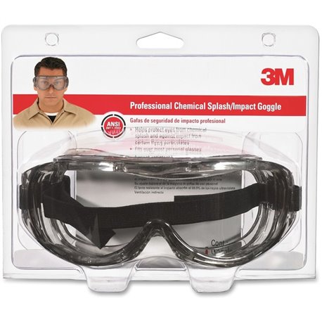 3M Chemical Splash/Impact Goggles - Particulate, Airborne Particle, Chemical, Splash Protection - Clear - Wraparound Lens, Flame