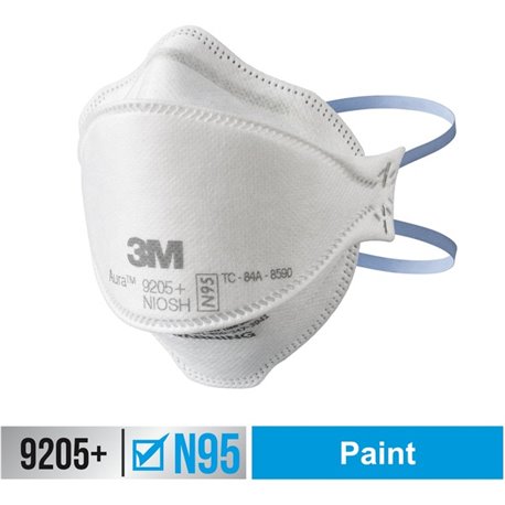 3M Aura N95 Particulate Respirator 9205 - Recommended for: Face - Adult Size - Airborne Particle, Dust, Contaminant, Fog Protect