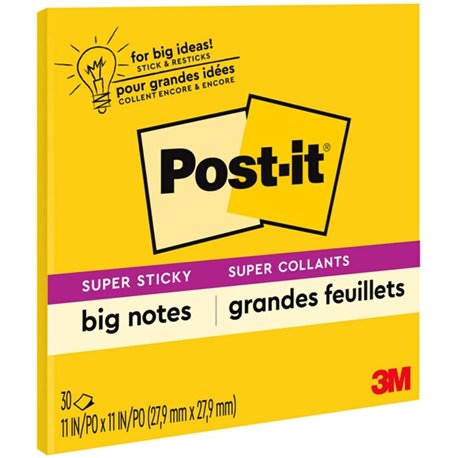 Post-it Super Sticky Big Notes - 10 63/64" x 10 63/64" - Square - 30 Sheets per Pad - Canary Yellow - 1 Each