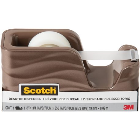 Scotch Wave Desktop Tape Dispenser - 1" Core - Refillable - Impact Resistant, Non-skid Base, Weighted Base - Plastic - Bronze - 