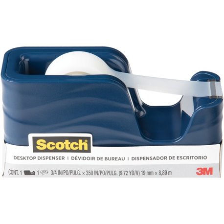 Scotch Wave Desktop Tape Dispenser - 1" Core - Refillable - Impact Resistant, Non-skid Base, Weighted Base - Plastic - Metallic 