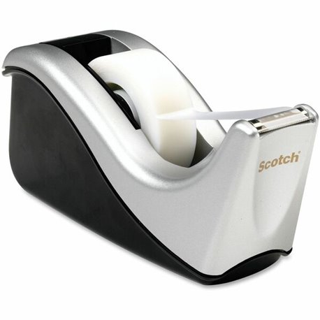 Scotch Two-tone Desktop Office Tape Dispenser - Holds Total 1 Tape(s) - 1" Core - Refillable - Non-skid Base - Silver, Black - 1