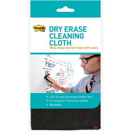 Post-it Dry-Erase Cleaning Cloth - 10.60" Width x 10.60" Length - Used as Dust Remover, Mark Remover - Washable - Black - 1Each