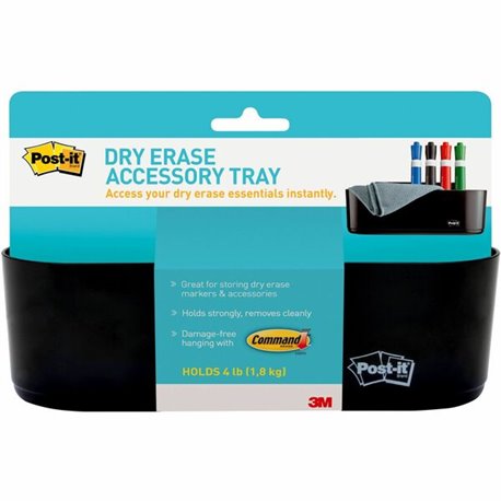 Post-it Dry-Erase Accessory Tray - 5.2" x 8.4" x 3" x - Plastic - 1 Each - Black