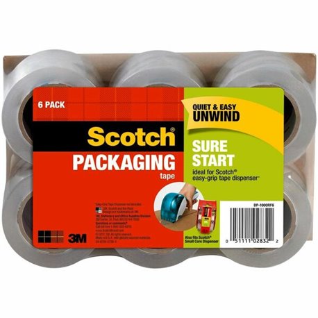 Scotch Sure Start Packaging Tape - 22.20 yd Length x 1.88" Width - 2.6 mil Thickness - 1.50" Core - Synthetic Rubber Resin - 6 /