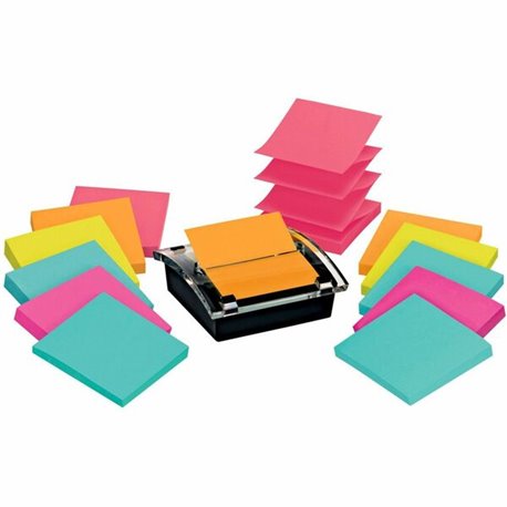 Post-it Super Sticky Dispenser Notes and Dispenser - 1080 - 3" x 3" - Square - 90 Sheets per Pad - Unruled - Blue, Orange, Green