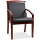 Lorell Sloping Arms Wood Frame Guest Chair - Black Bonded Leather Seat - Black Bonded Leather Back - Cherry Wood Frame - Four-le