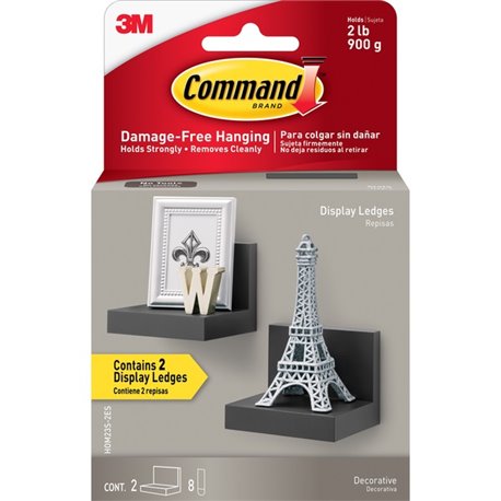 Command Display Ledges - 4" Width x 3.5" Depth x 3" Height - 2 / Pack - Slate - Plastic