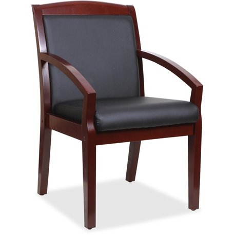 Lorell Sloping Arms Wood Frame Guest Chair - Black Bonded Leather Seat - Black Bonded Leather Back - Mahogany Solid Wood, Rubber