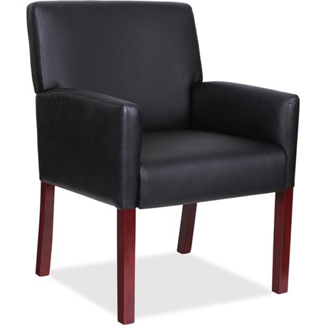 Lorell Full-sided Upholstered Arms Guest Chair - Black Leather Seat - Black Leather Back - Mahogany Wood Frame - 1 Each