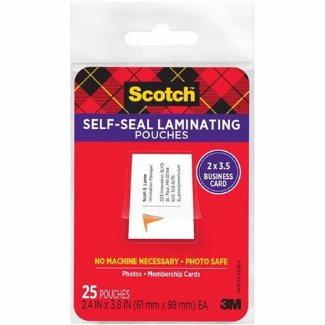 Scotch Self-sealing Laminating Business Card Pouches - Laminating Pouch/Sheet Size: 2.40" Width x 3.80" Length x 9.50 mil Thickn