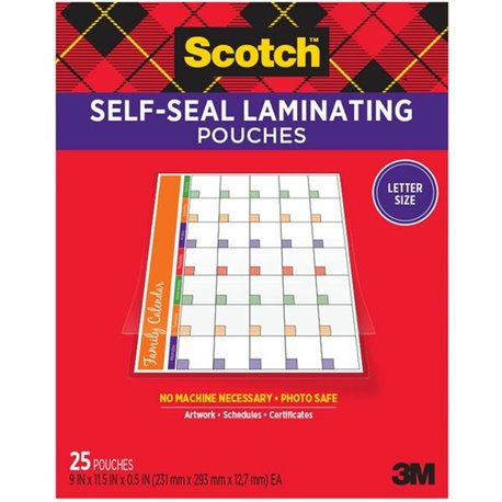 Scotch Self-Seal Laminating Pouches - Sheet Size Supported: Letter - Laminating Pouch/Sheet Size: 9" Width x 11.50" Length x 9.5