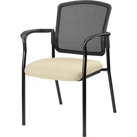 Lorell Stackable Mesh Back Guest Chair - Dillon Buff Antimicrobial Vinyl Seat - Black Mesh Back - Black Powder Coated Steel Fram