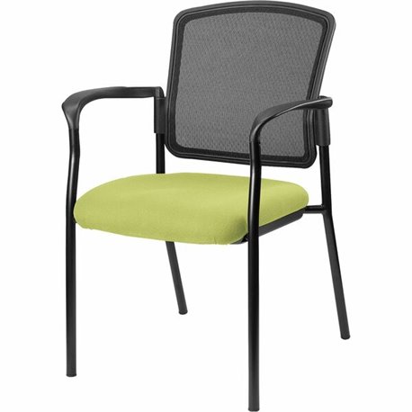 Lorell Stackable Mesh Back Guest Chair - Dillon Apple Green Antimicrobial Vinyl Seat - Black Mesh Back - Black Powder Coated Ste