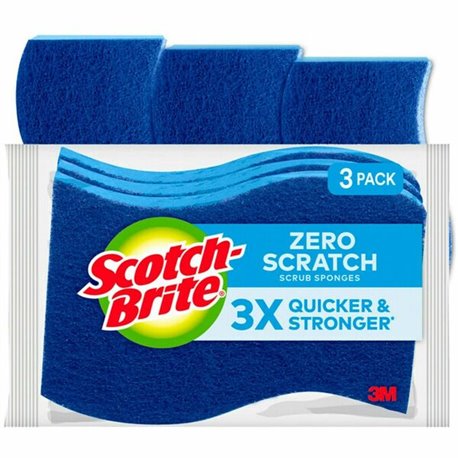 Scotch-Brite No Scratch Scrub Sponges - 2.8" Height x 4.5" Width x 4.5" Length x 590 mil Thickness - 3/Pack - Blue