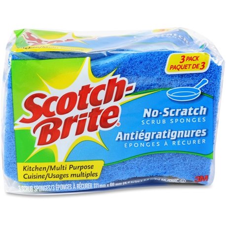 Scotch-Brite No Scratch Scrub Sponges - 2.8" Height x 4.5" Width x 4.5" Length x 590 mil Thickness - 8/Carton - Blue