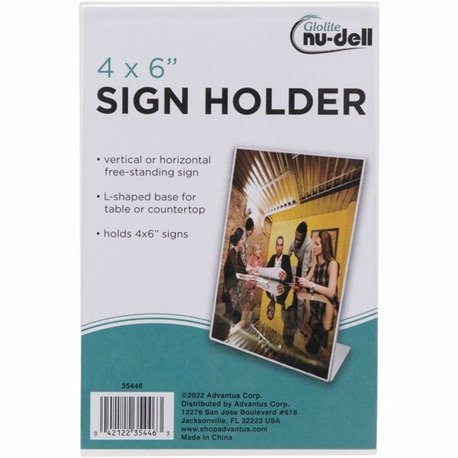 Golite nu-dell Freestanding Sign Holder - 1 Each - 4" Width x 6" Height - Rectangular Shape - Award, Certificate, Photo - Plasti