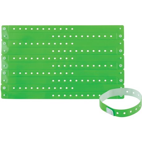 Advantus Colored Vinyl Wristbands - 100 / Pack - Adjustable - 0" Height x 0.6" Width x 9.8" Length - Green - Vinyl