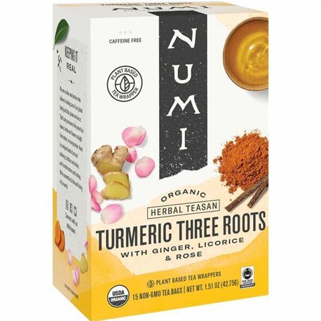 Numi Organic Turmeric Three Roots Herbal Tea Bag - 1.4 oz - 12 / Box