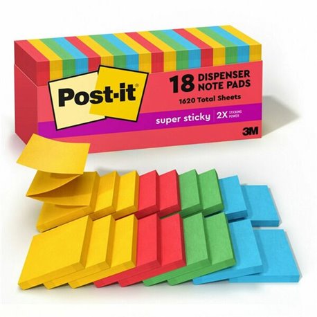 Post-it Super Sticky Dispenser Notes - Playful Primaries Color Collection - 3" x 3" - Square - Candy Apple Red, Blue Paradise, S