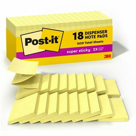 Post-it Super Sticky Dispenser Notes - Canary Yellow - 3" x 3" - Square - Canary Yellow - Paper - Pop-up, Recyclable, Adhesive -